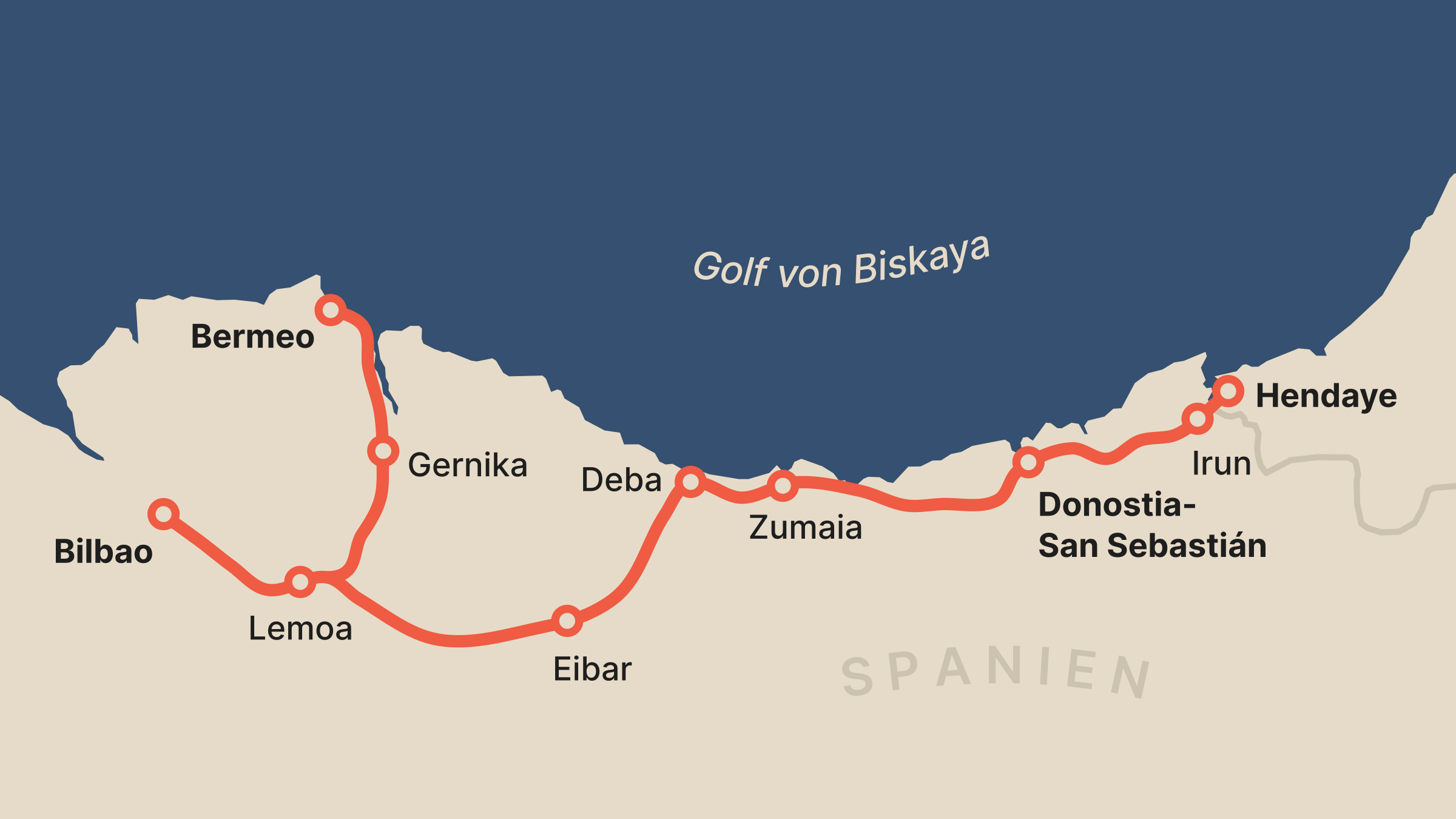 Karte der bereisten Strecken von Euskotren im Baskenland