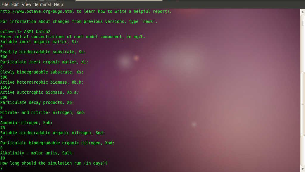 Input parameters in octave terminal