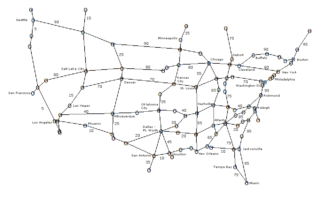 Map of Major US Interstate Hwys