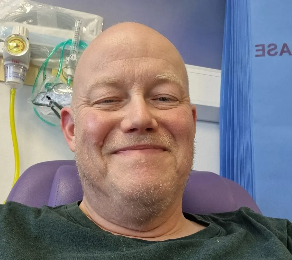 Damon Birch in a hospital cancer ward waiting to receive chemotherapy for lymphoma.