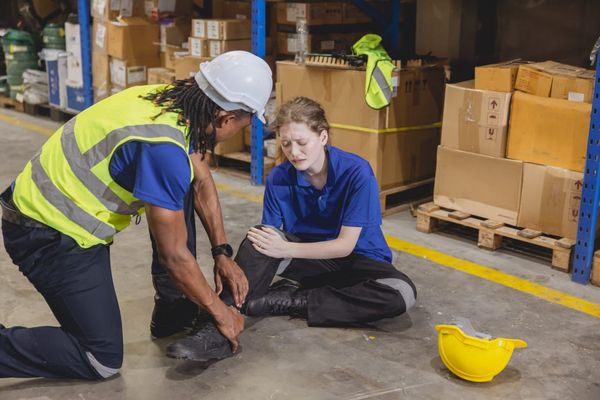 Man administering first aid to a woman