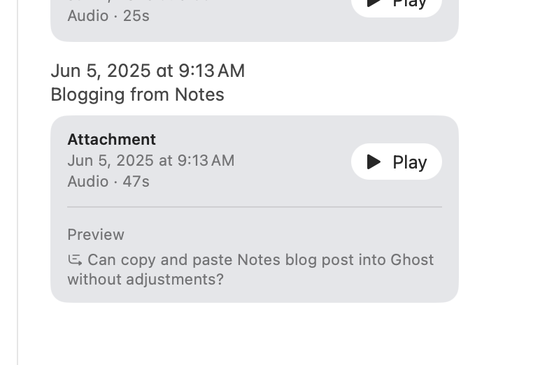 Screenshot of Notes app on macOS with a "blogging from Notes" title
