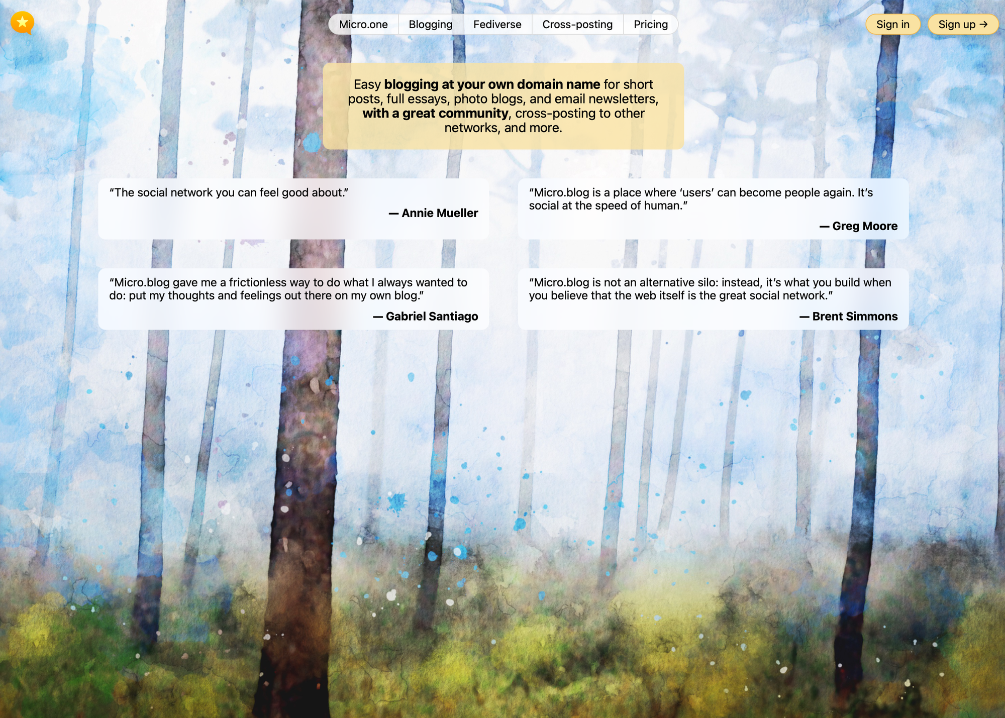 Micro.blog homepage screenshot