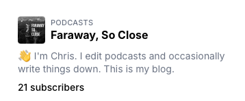 Screenshot of my blog listing in Ghost Explore with a "PODCASTS" category above it