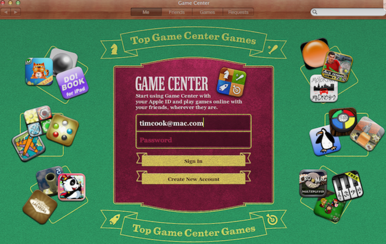 Screenshot from macOS app Game Center from a few years ago with green felt background.