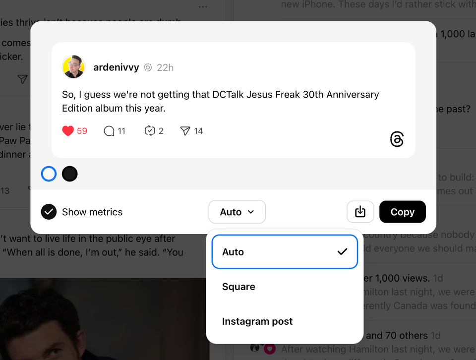 Threads "Share as Image" Feature