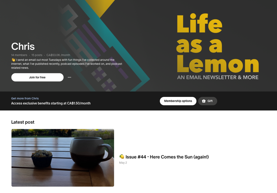 Moving Life as a Lemon to Patreon