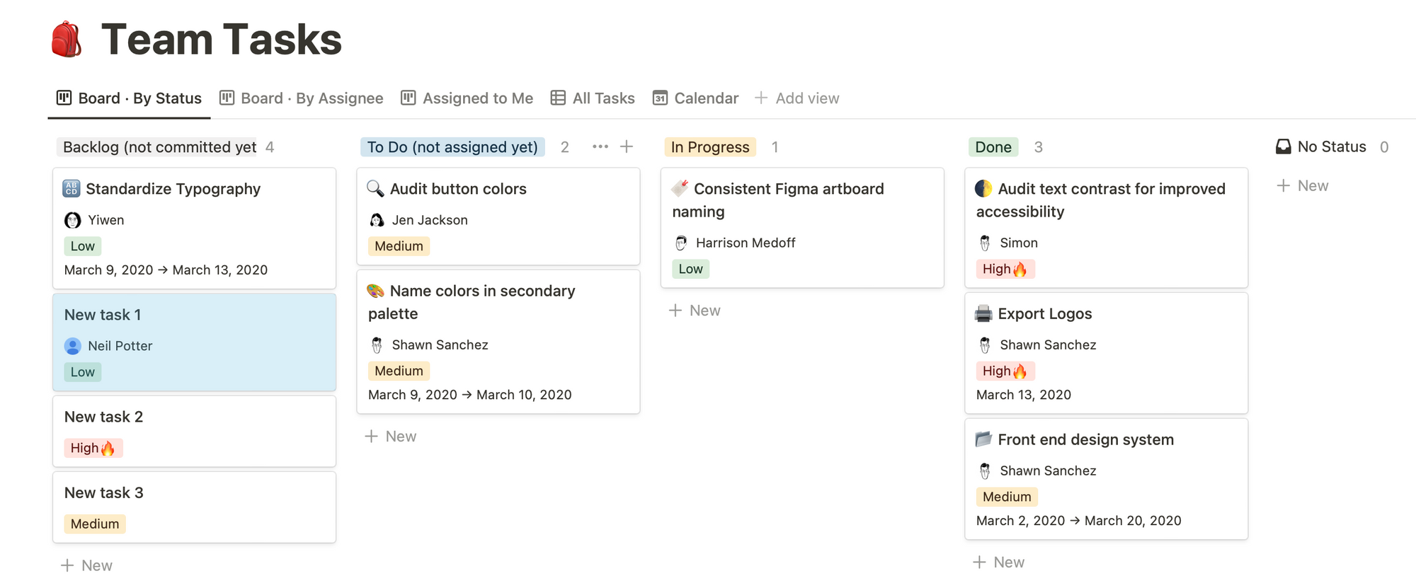 Example Notion Task Tracking Page