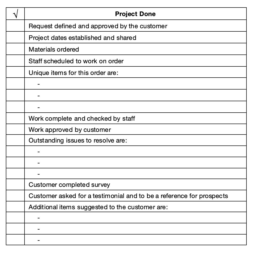 An image showing a checklist of items to finish for a job