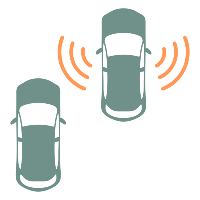 Two cars side-by-side, one with a blind spot