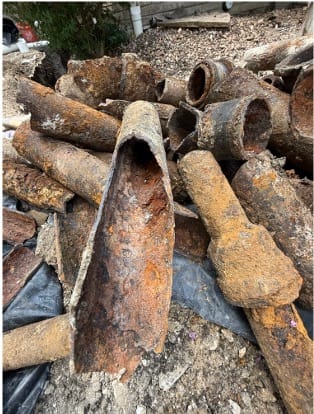 Corroded cast iron pipes