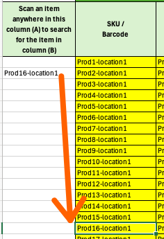 Image of the cursor moving to the location that matches what was last entered into column A