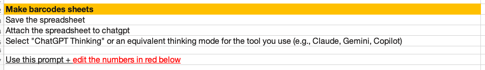 Al prompts for barcode sheets and SKU catalog creation