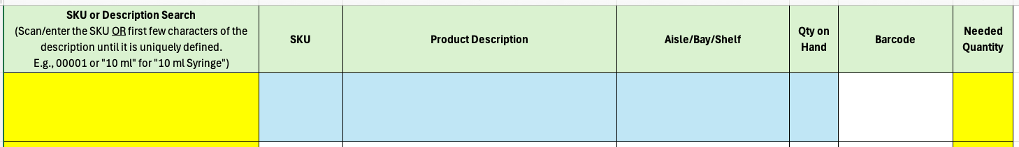 Order form for inventory requests by location