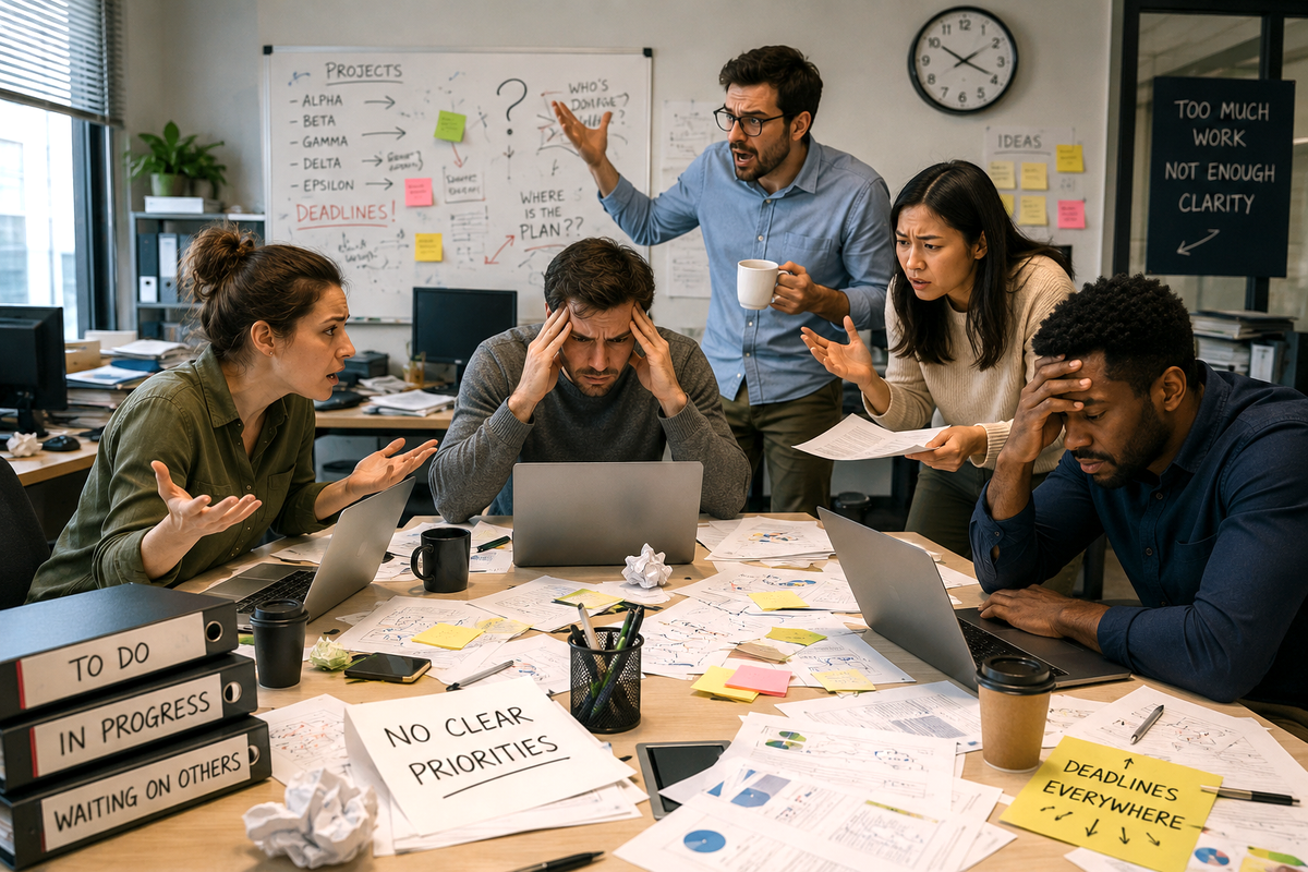 Team of people challenged regarding who is doing what task
