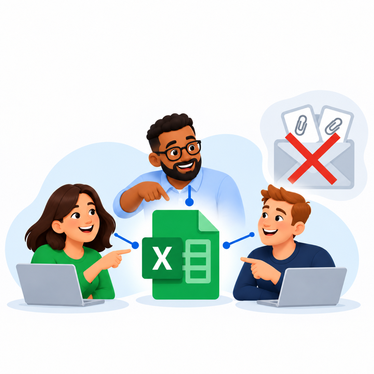 Image of 3 people sharing an Excel file