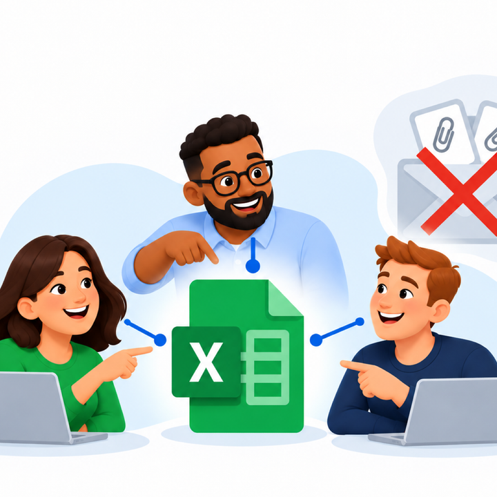 Image of 3 people sharing an Excel file