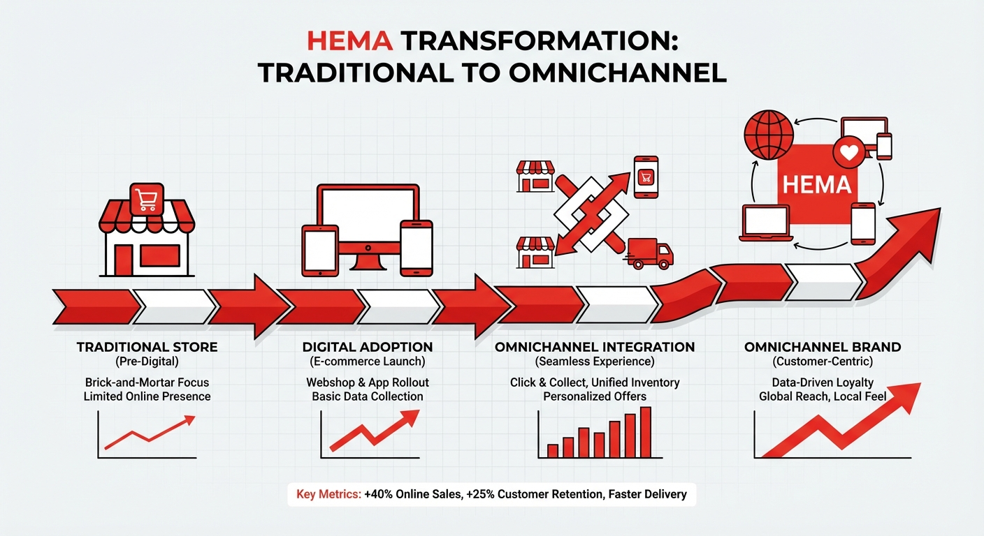 HEMA transformation timeline infographic