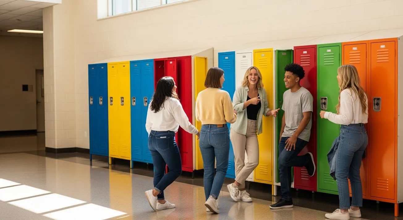 Jongeren bij school lockers tijdens pauze