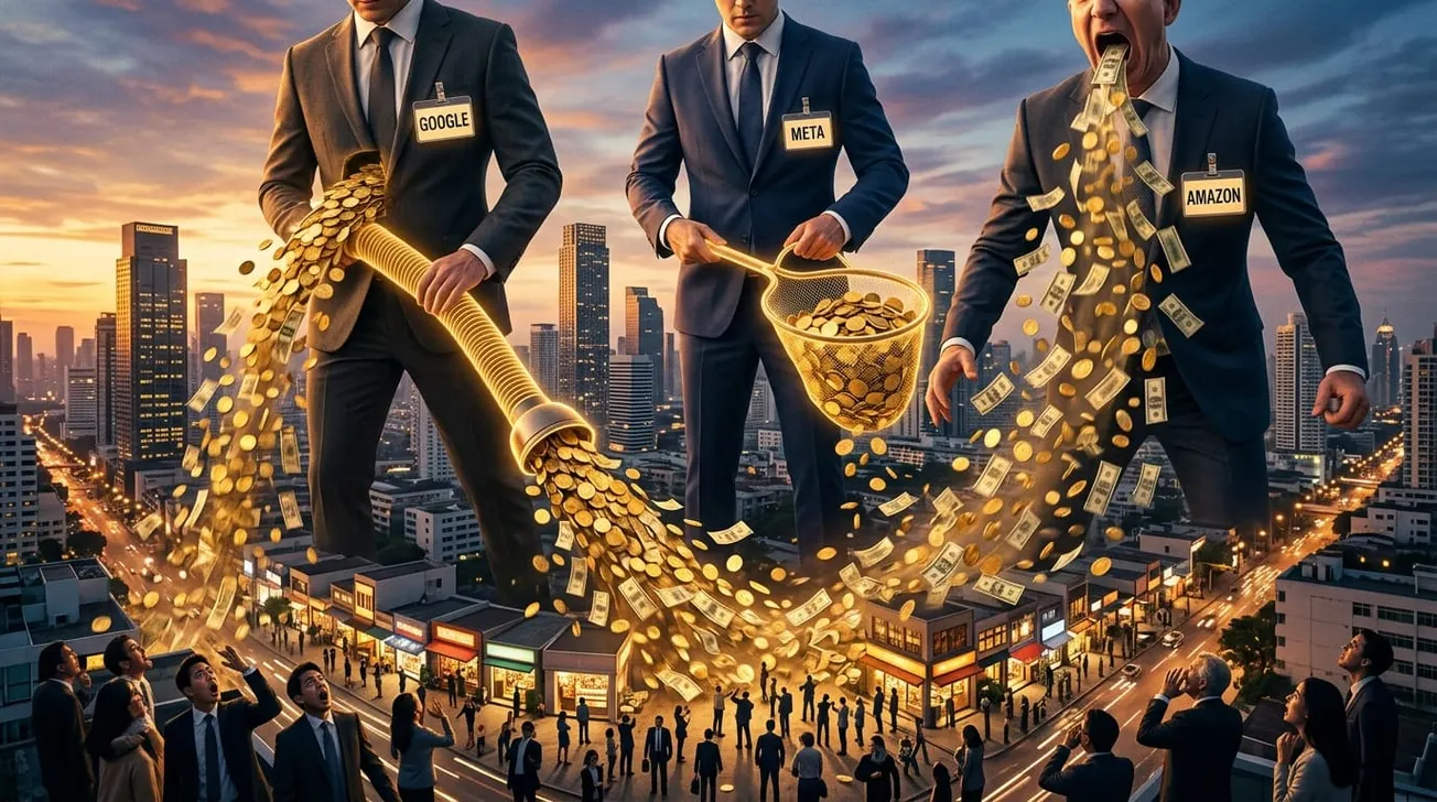 Grote digitale reclamebord in moderne stationshal met drukke menigte reizigers op verschillende verdiepingen