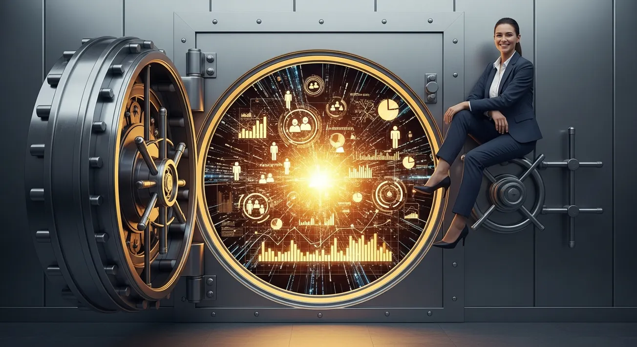 Man werkt aan computer met moleculair netwerkvisualisatie op scherm tegen felroze wand in modern kantoor