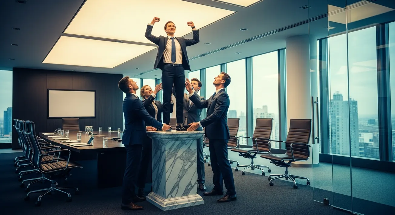 Persoon werkt 's avonds aan laptop in glazen kantoorruimte met stadsgezicht, warm verlicht bureau