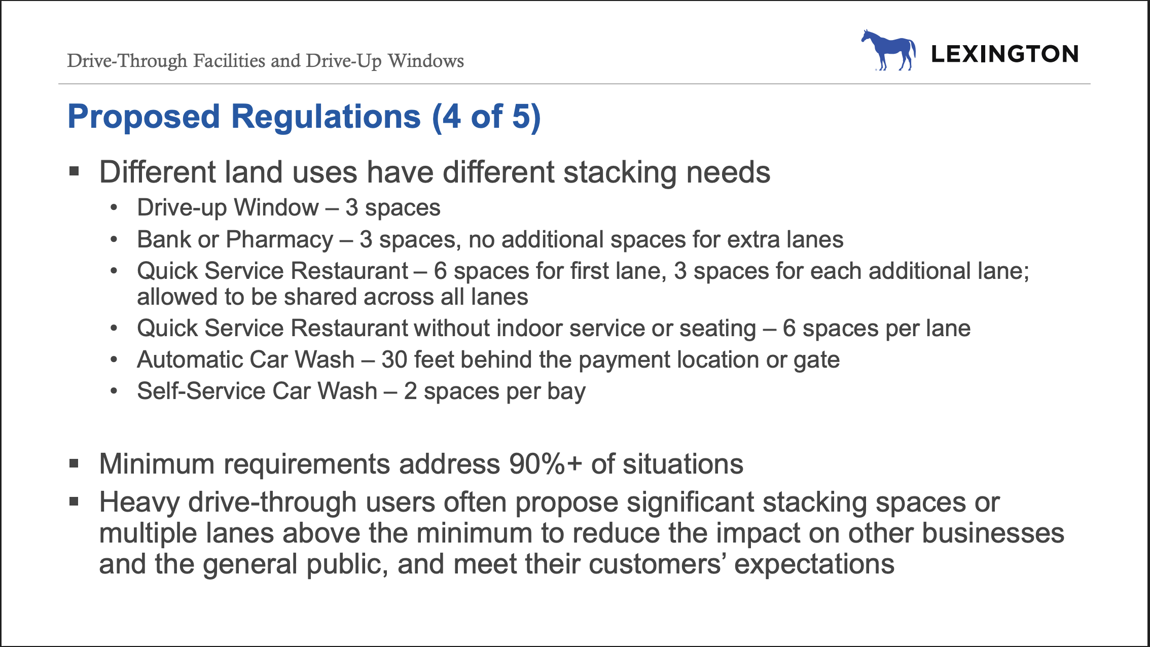 A screenshot from the presentation shows different vehicle stacking requirements.