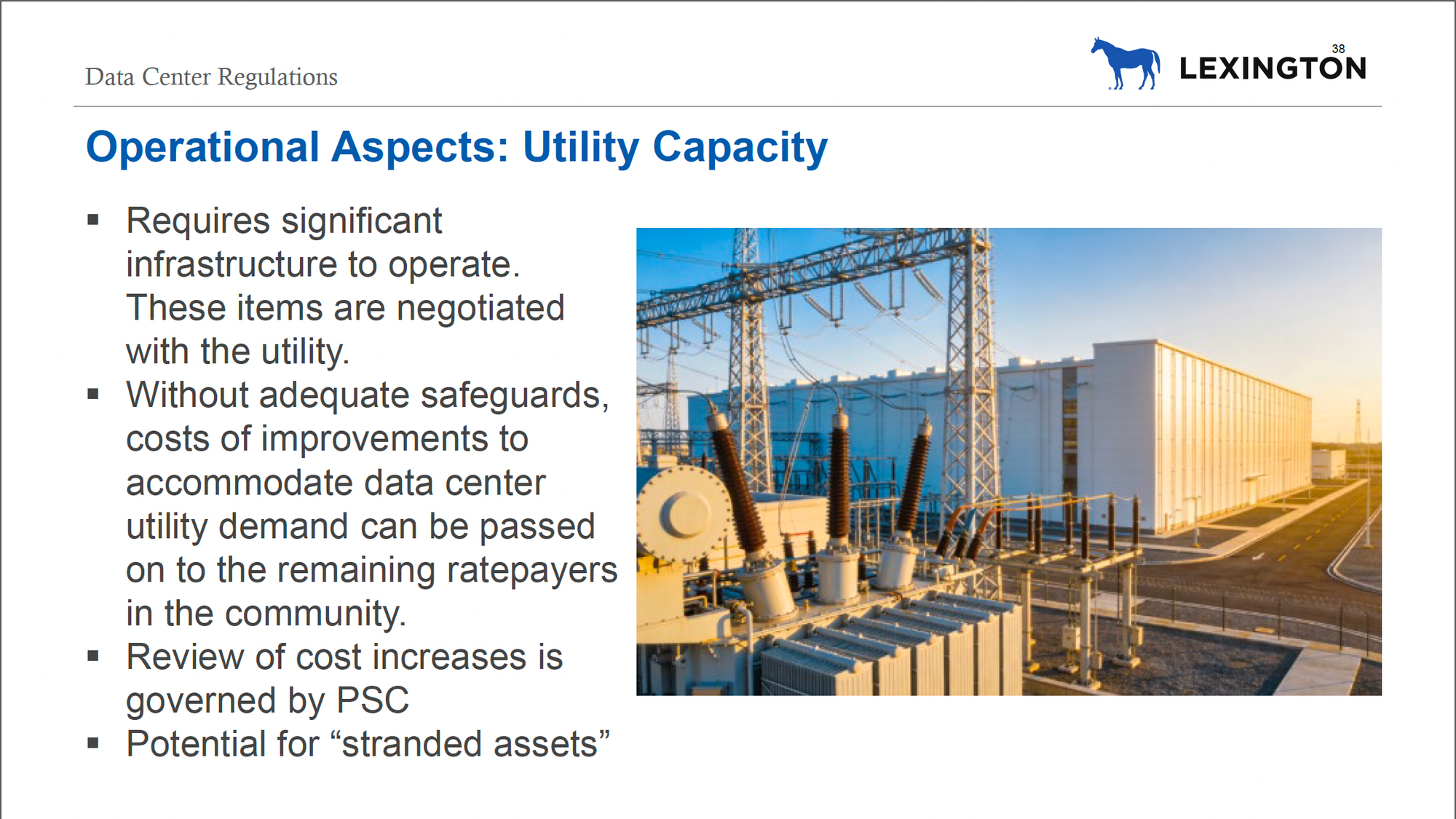 Without safeguards, data centers can bring pass-through costs to ratepayers, a presentation slide shows.