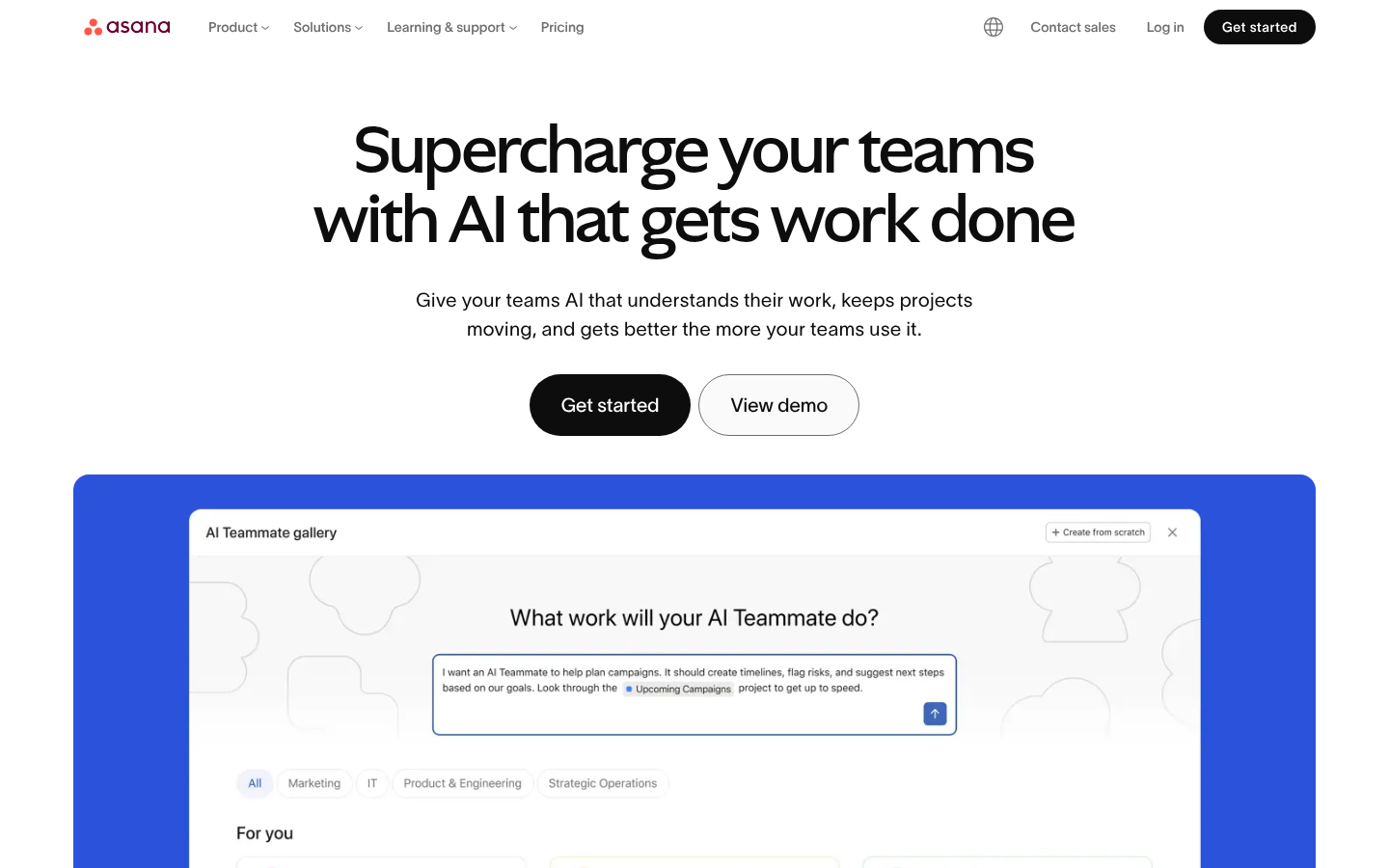 Asana work management product page