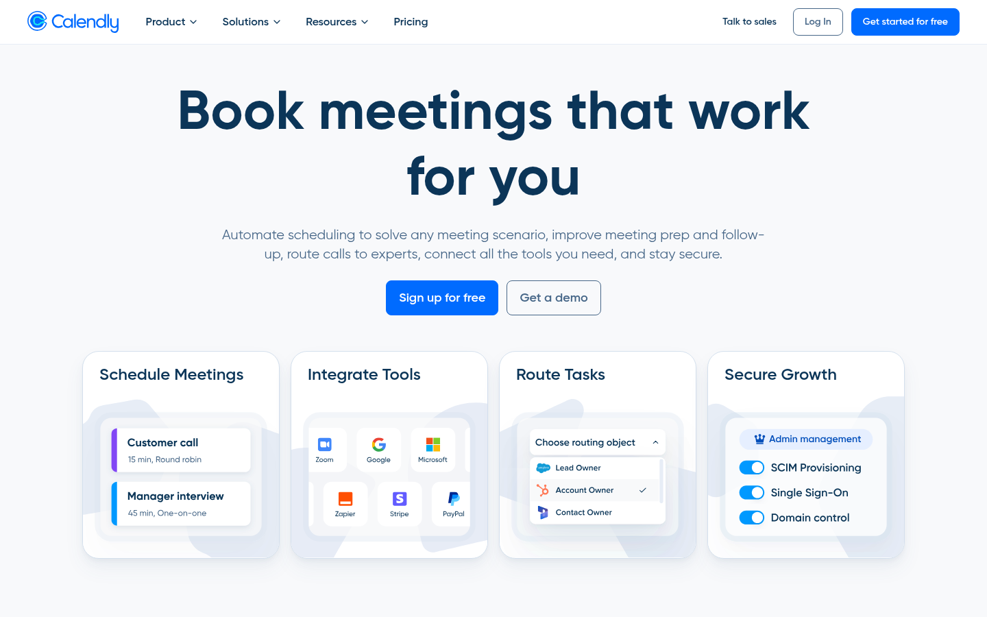 Calendly scheduling product features page