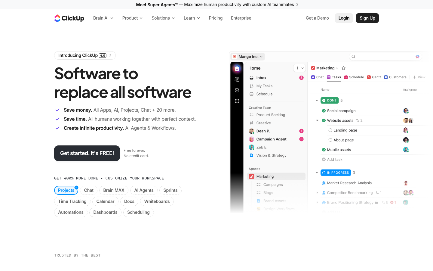 ClickUp project management product page