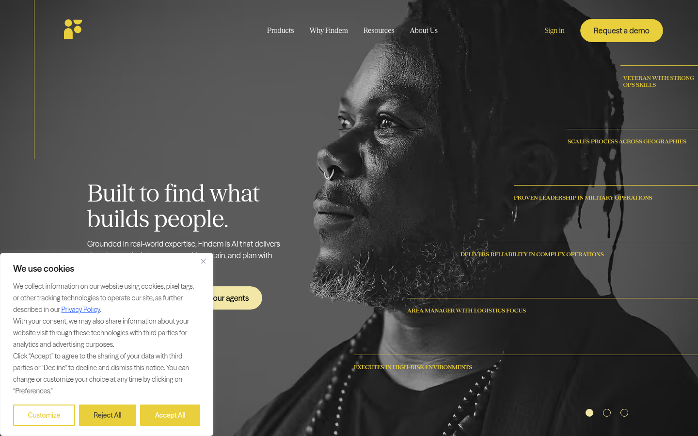 Findem homepage showing AI talent intelligence for hiring and workforce planning