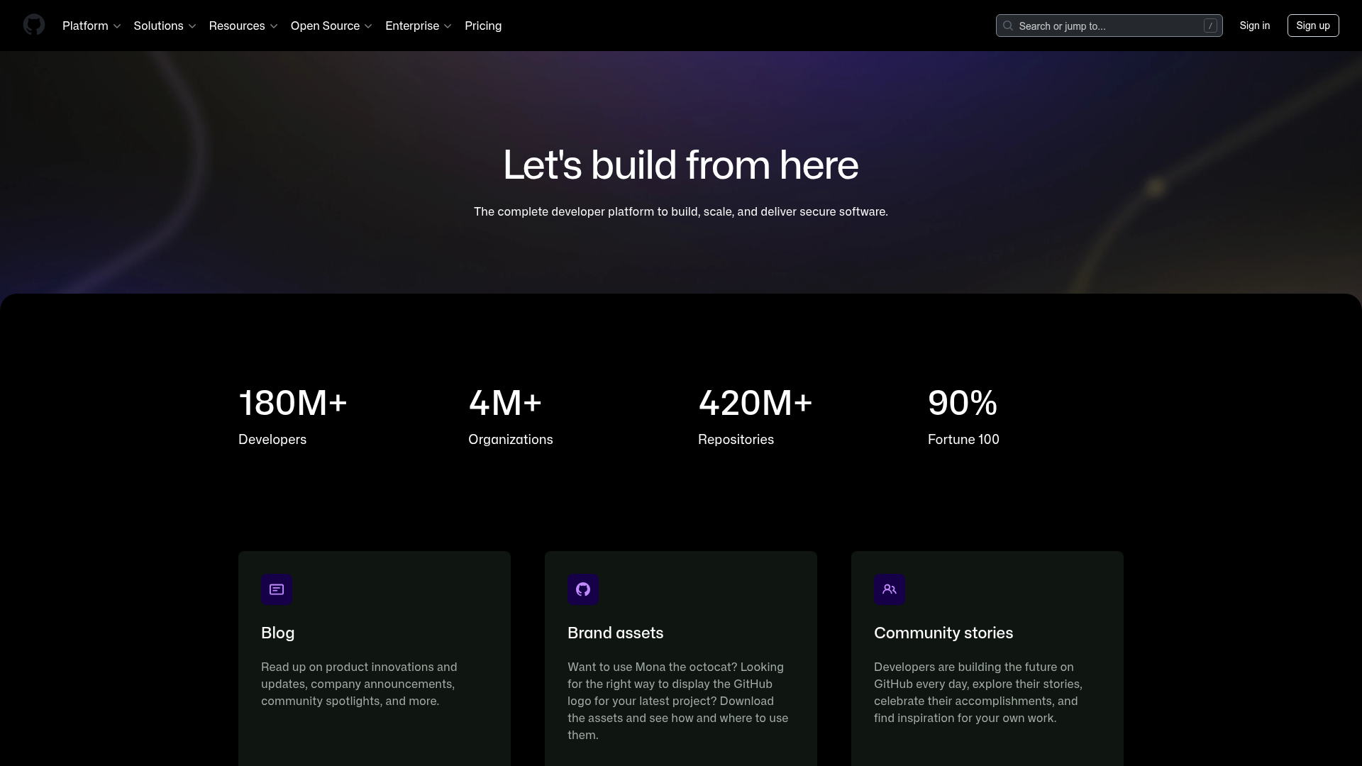 GitHub about page showing the developer collaboration platform