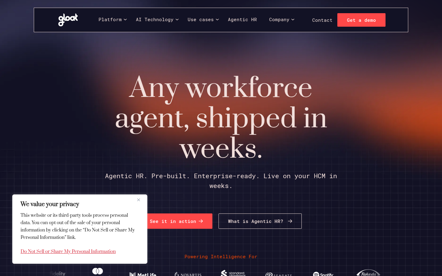 Gloat agentic HR platform with AI workforce agents