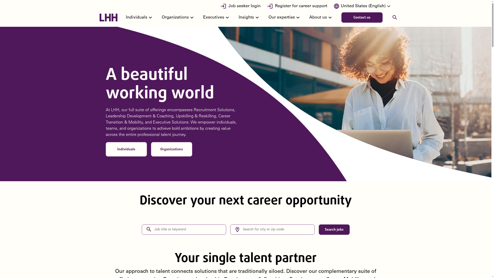LHH talent solutions homepage for managed recruiting partnerships