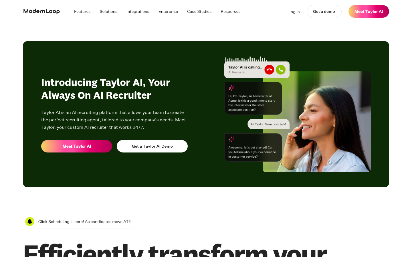 ModernLoop AI recruiter Taylor product page