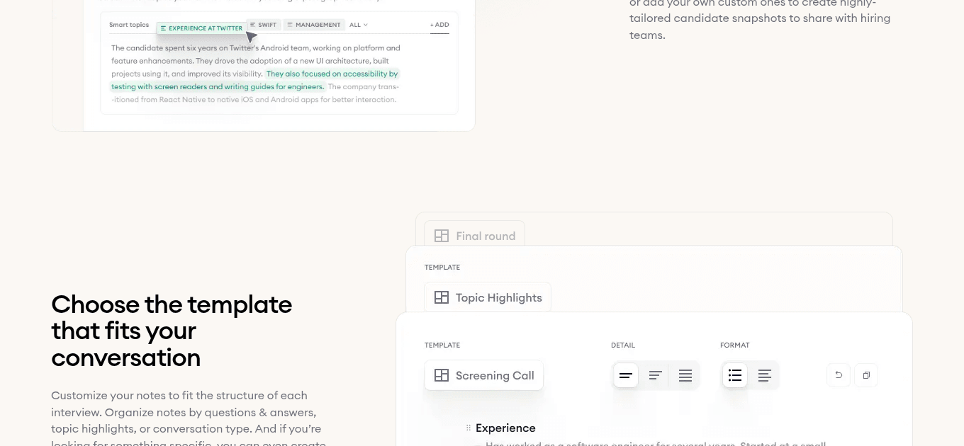 Metaview auto-detects meeting type and applies the matching template