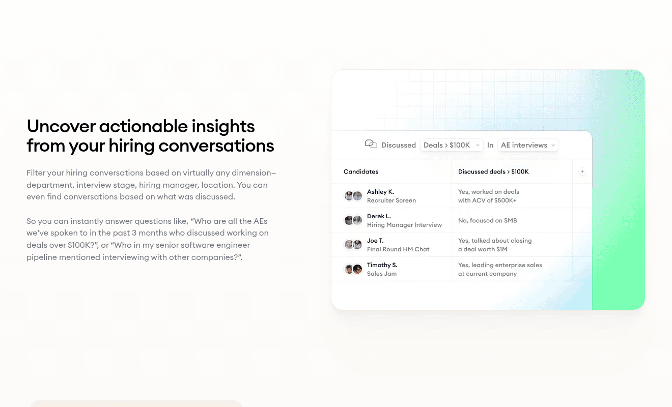 Metaview offer-prep brief panel showing Multi-Source Summaries rolling up scorecards, quotes, and consistency signals from multiple panel interviews