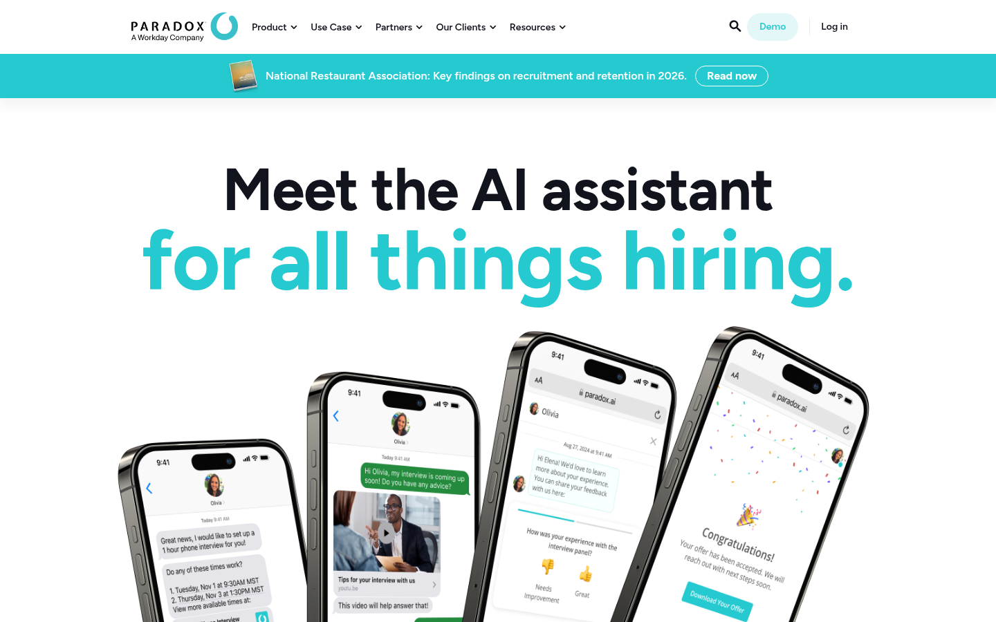 Paradox conversational hiring software powered by Olivia