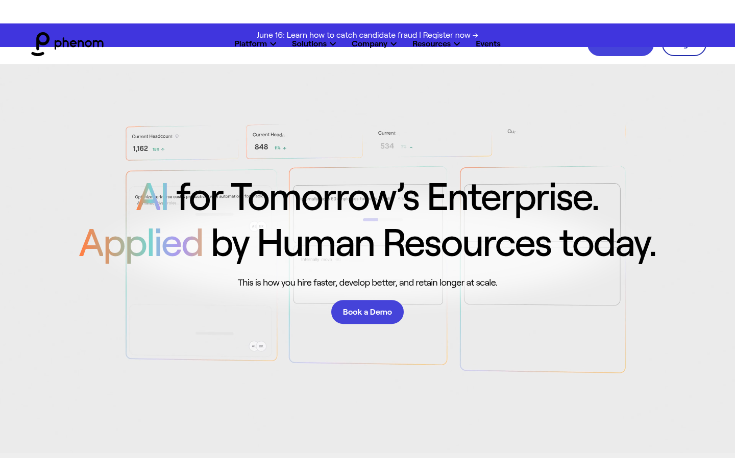 Phenom homepage showing AI talent experience platform