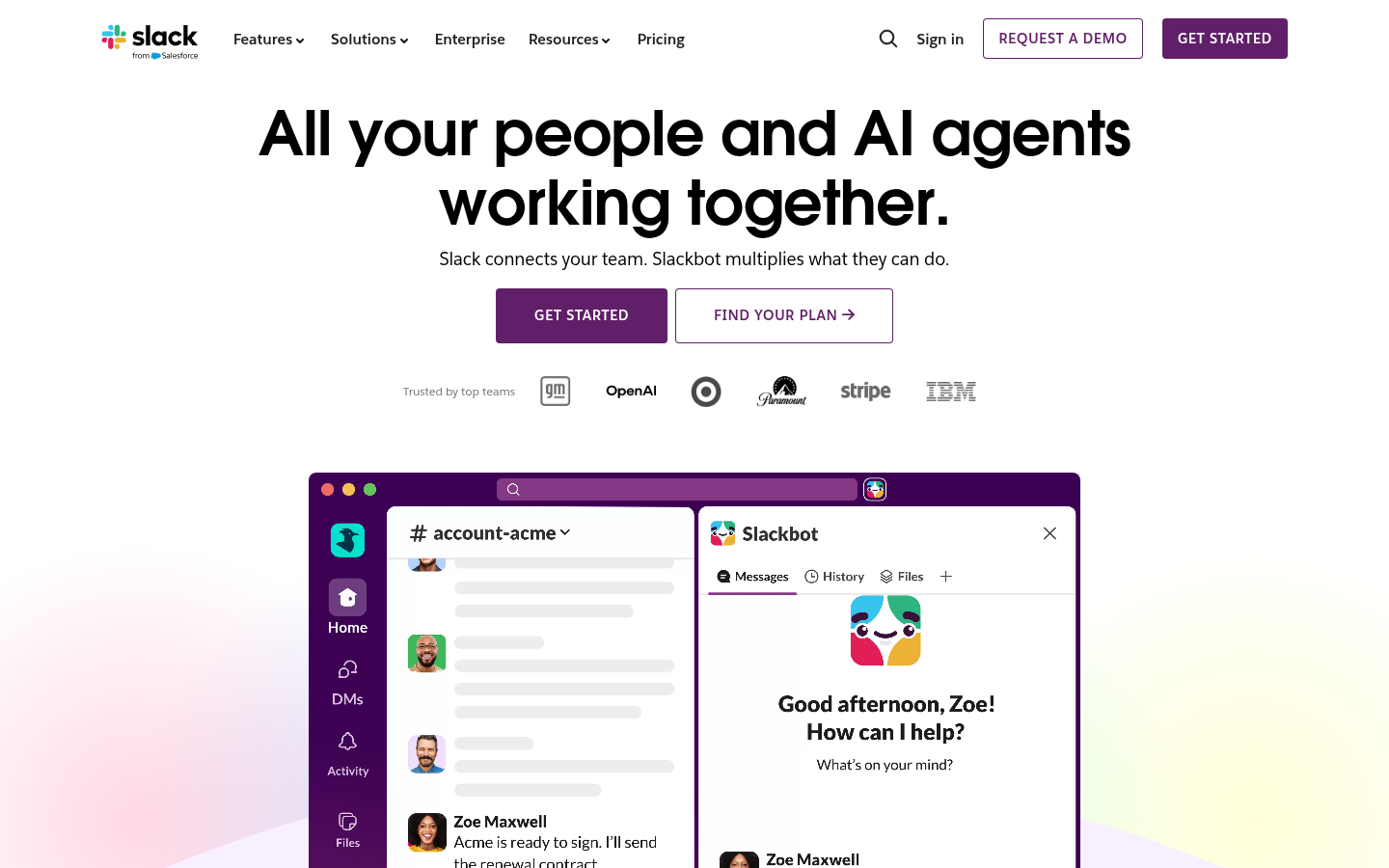 Slack AI work platform homepage