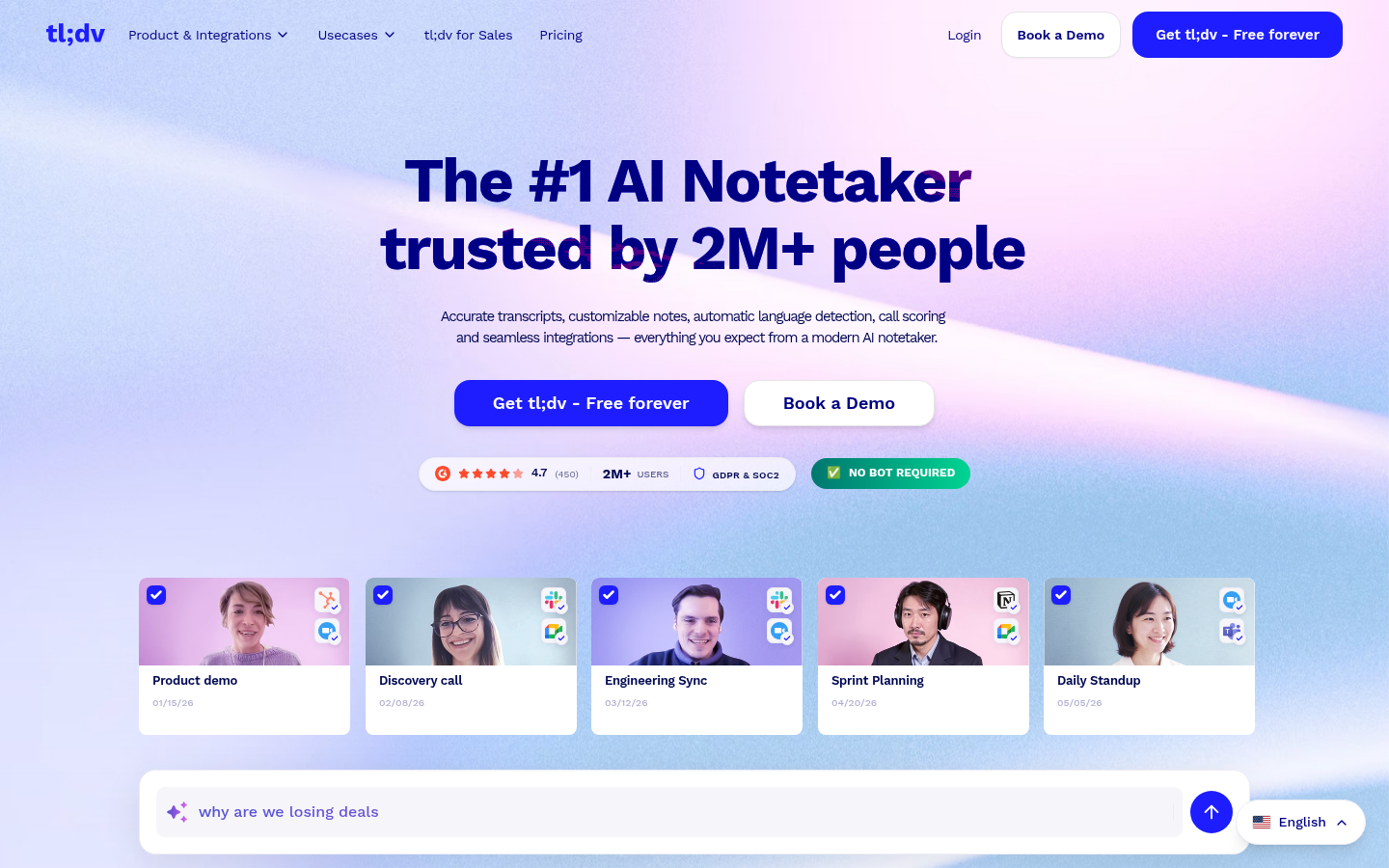 tl;dv AI meeting notetaker for Zoom, Google Meet and Teams
