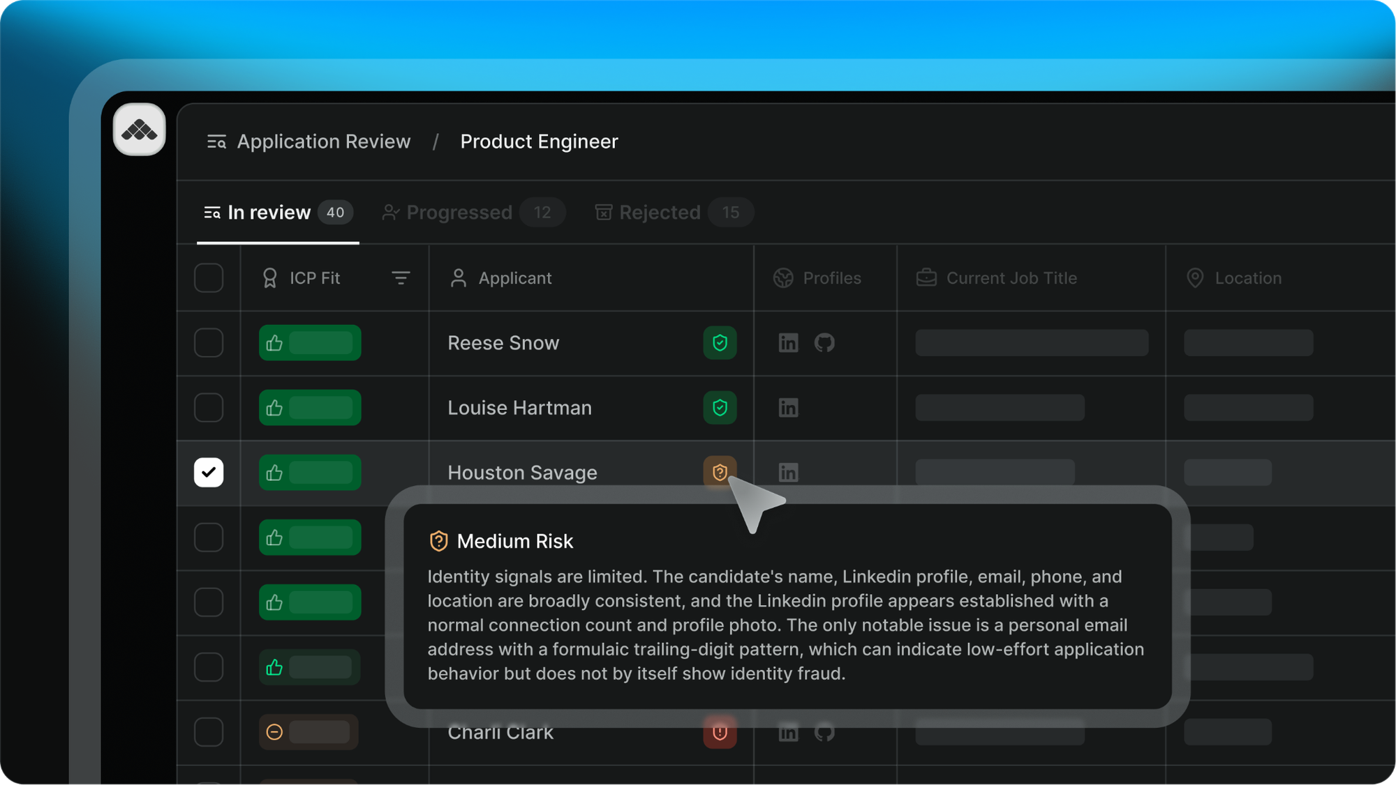 Candidate fraud detection in Metaview's Application Review