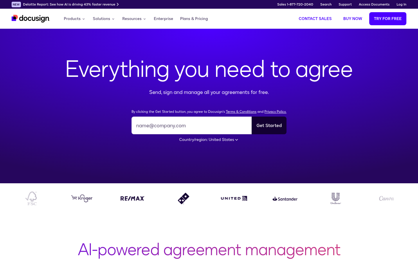 DocuSign product homepage