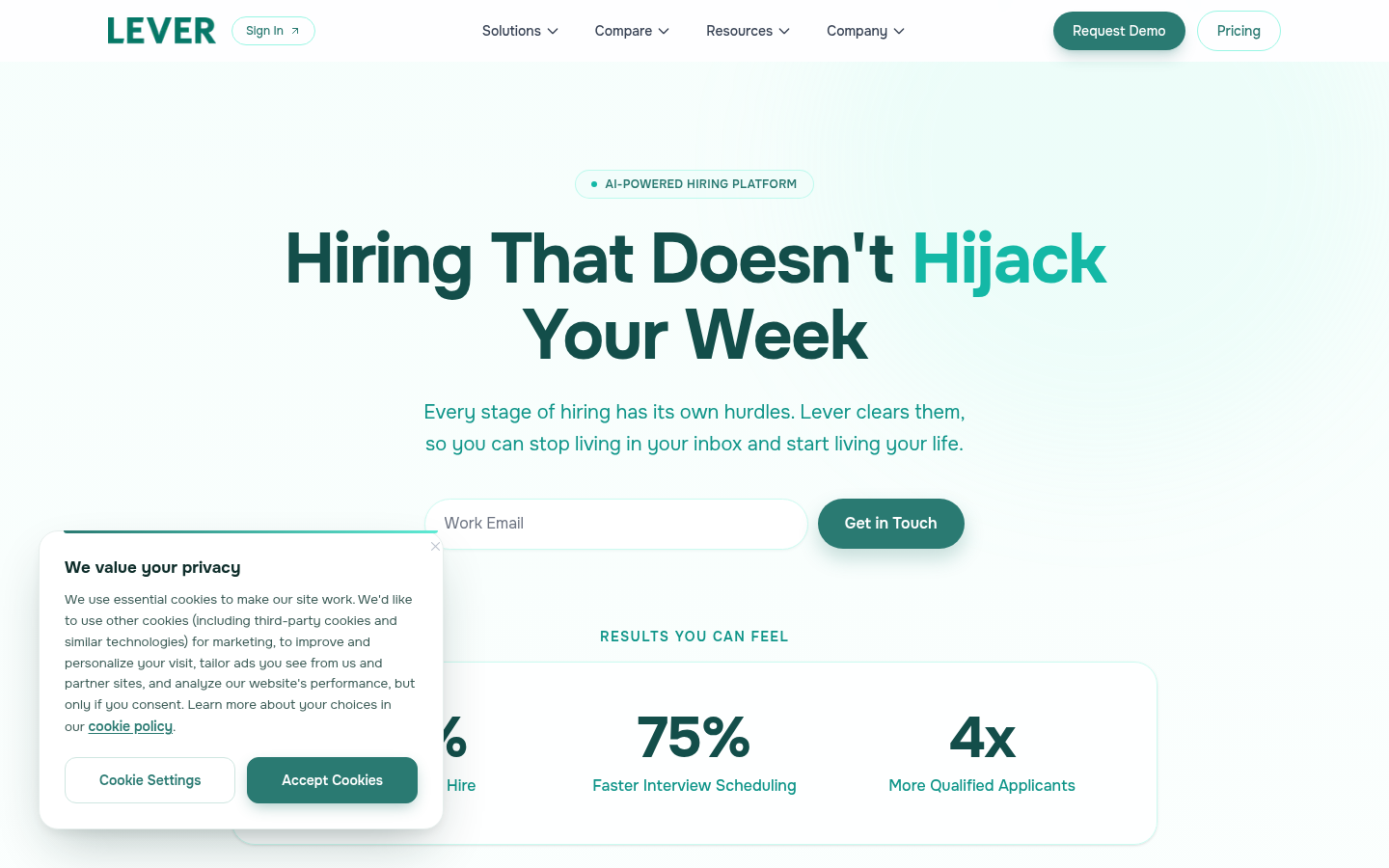 Lever product homepage