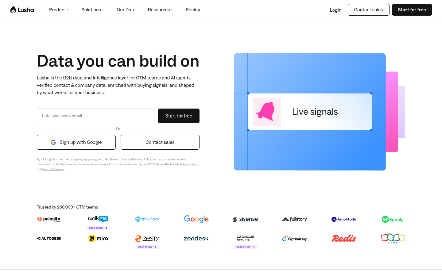 Lusha B2B contact data homepage