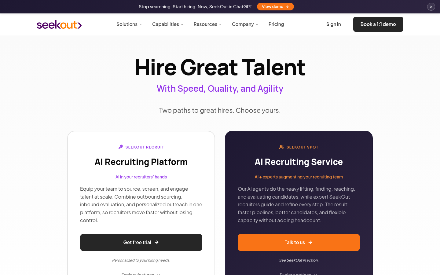 SeekOut talent sourcing platform homepage