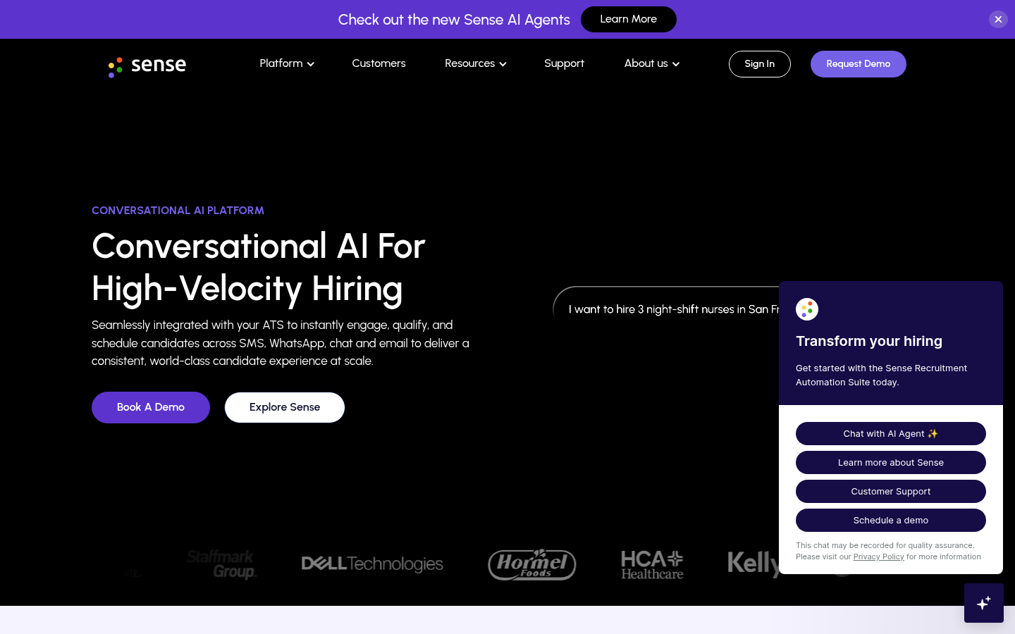 Sense product homepage