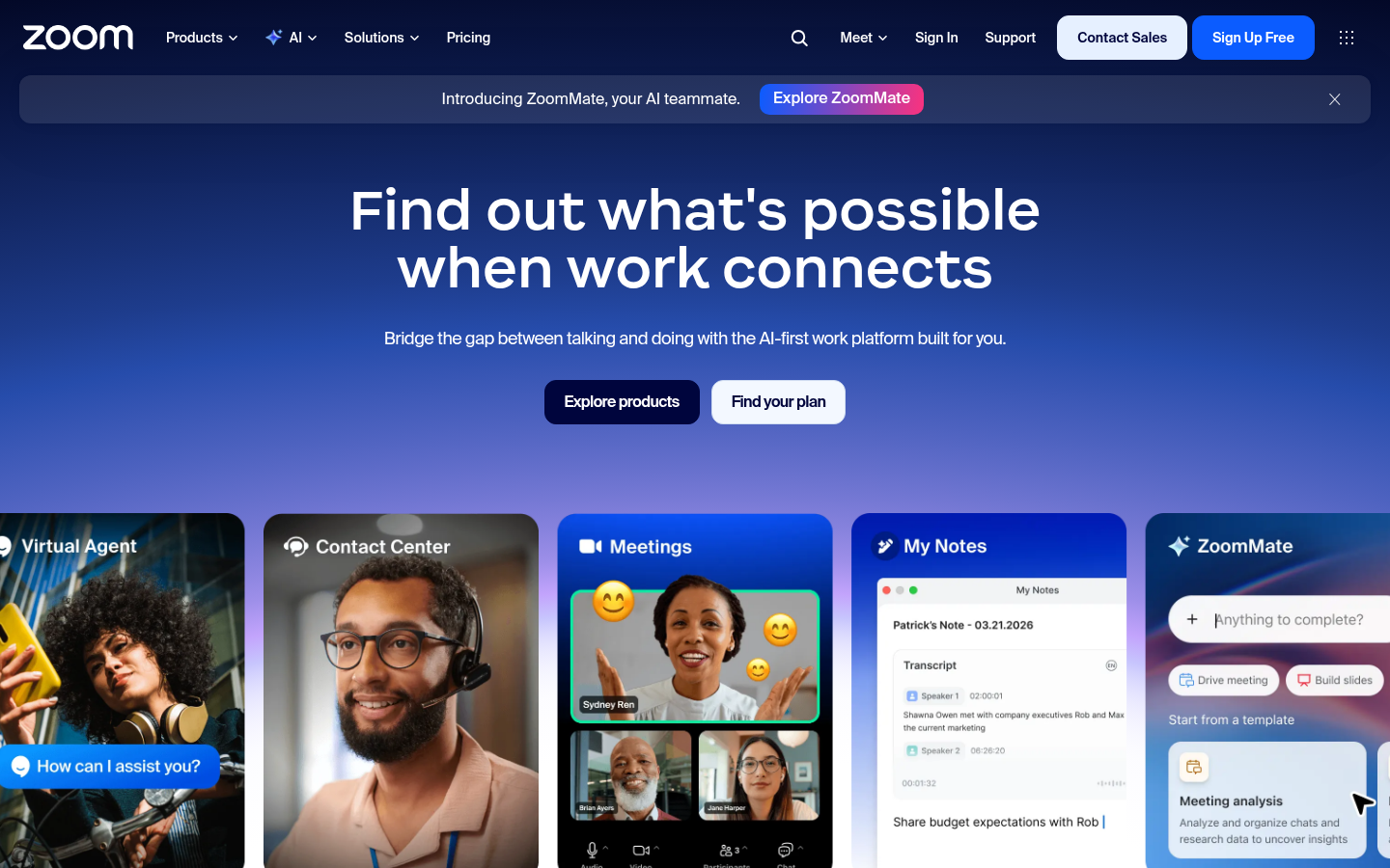 Zoom product homepage