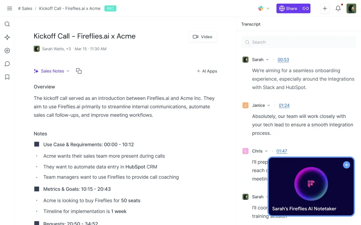 Fireflies interface